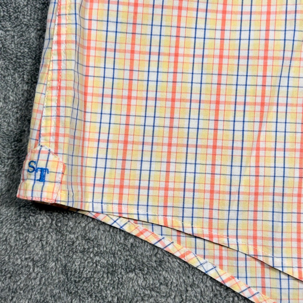 Southern Tide Button Down Shirt Mens Large Tattersall Check Orange Yellow Blue - Picture 4 of 14